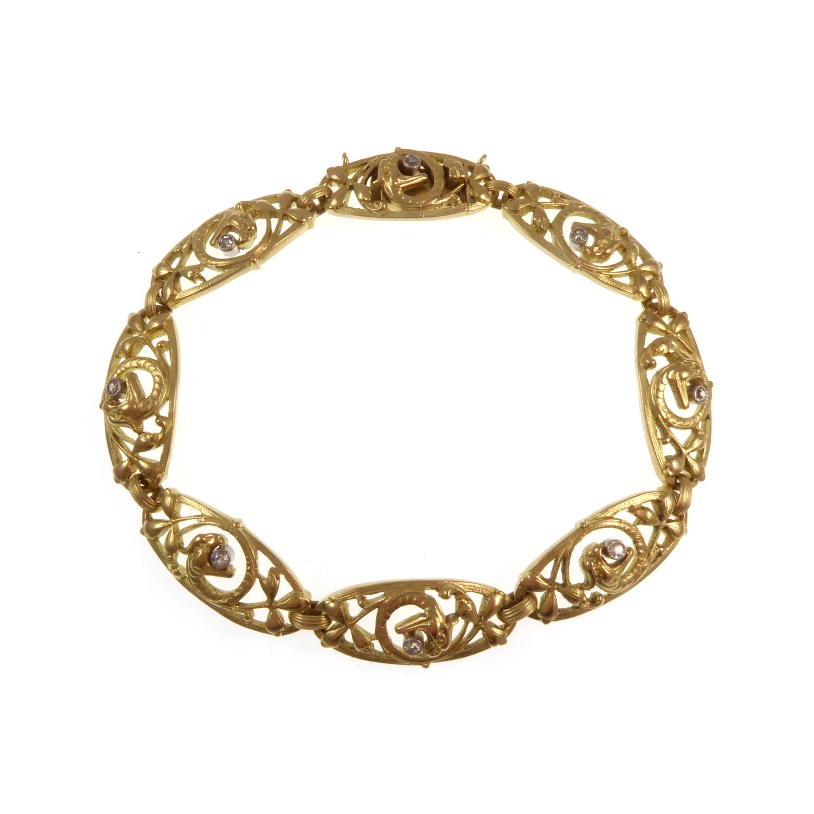 Antique 18ct gold and diamond oval panel bracelet, French c.1900,